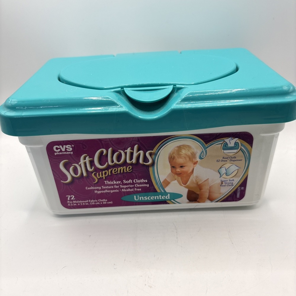 CVS Soft Cloths Supreme Baby Wipes EMPTY Plastic Container‎ Pop Up Lid